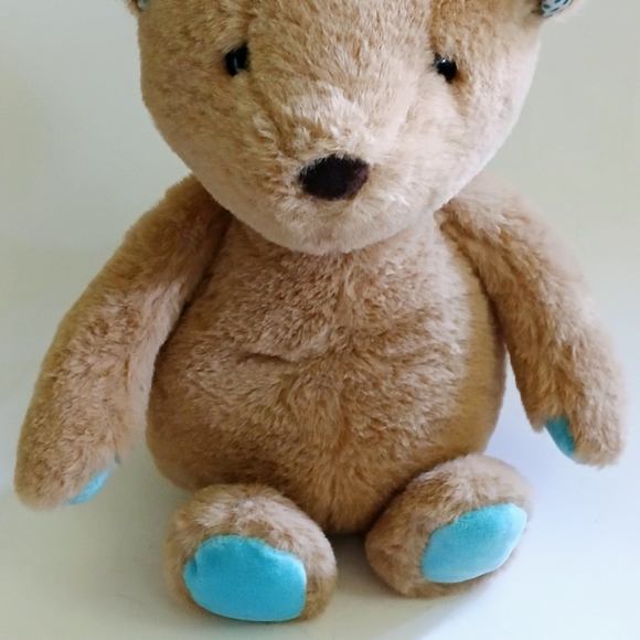 B SOFTIES TEDDY BEAR PLUSH BROWN AND AQUA BLUE 11 INCHES STUFFED ANIMAL - Picture 5 of 5